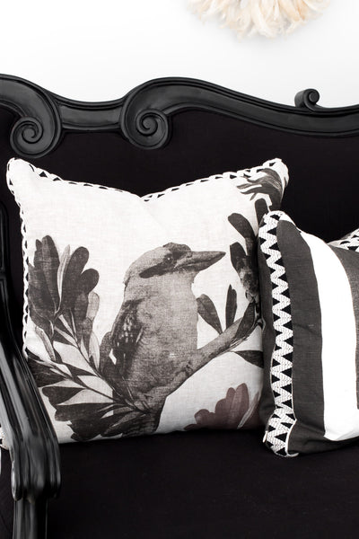 Kookaburra Pillow Black Gathered Home